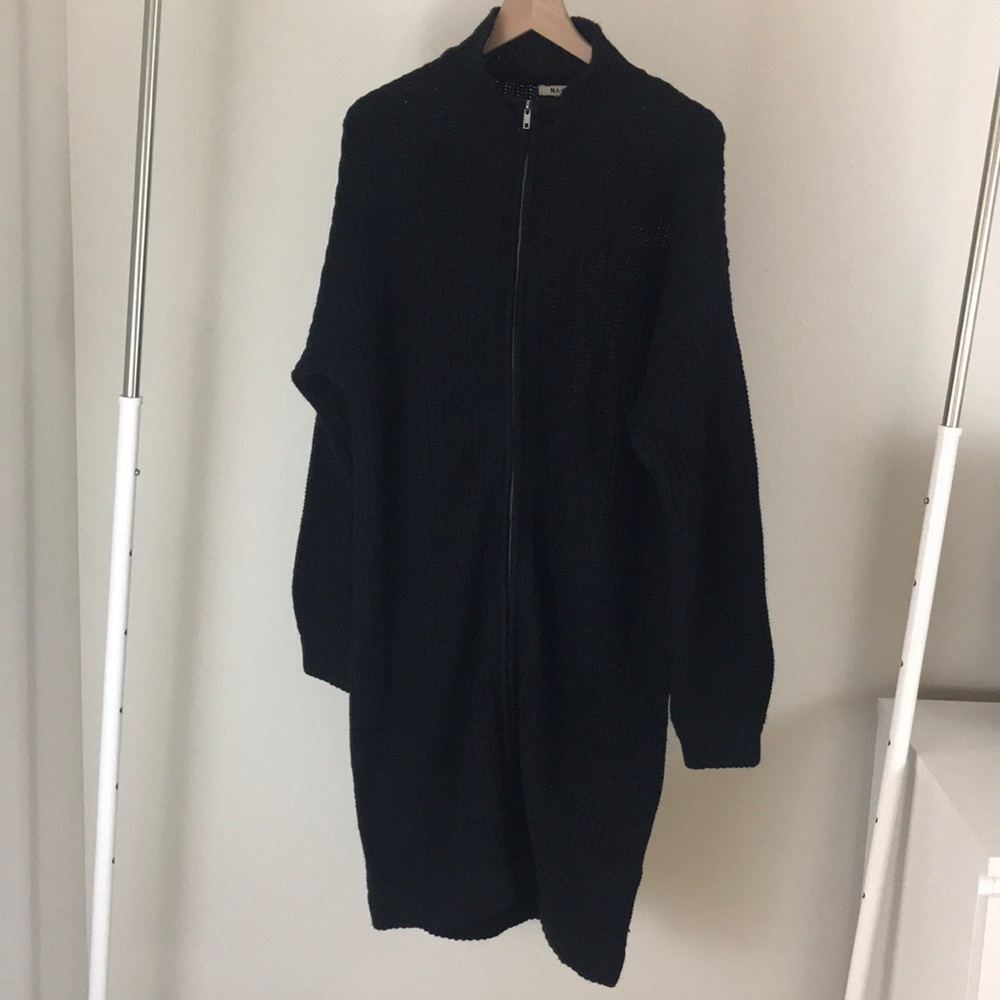 NA-KD Zip Front Long Knit Sweater